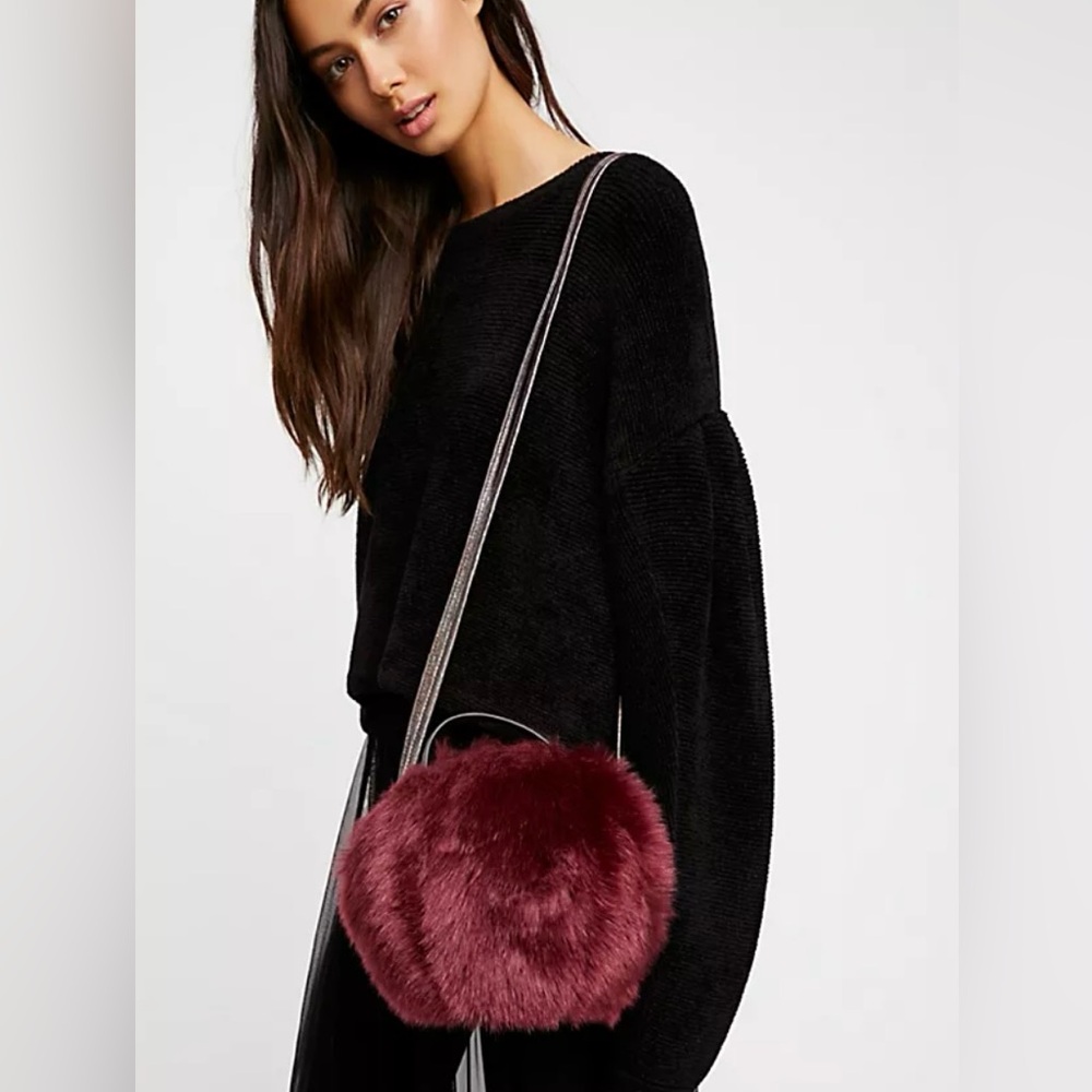 Free People Burgundy Faux-Fur Cleo Crossbody Bag